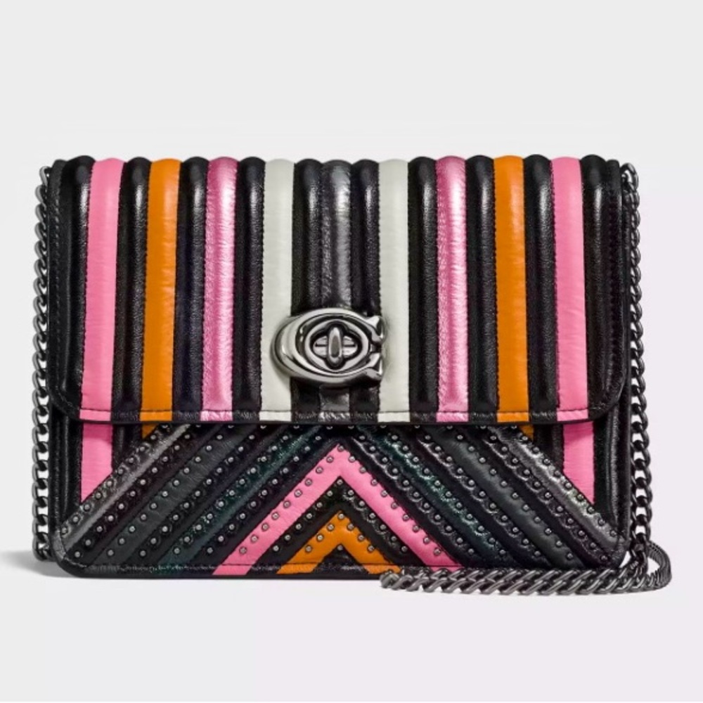 Coach Bowery colorblock rivet quilted leather stripe crossbody shoulder mini bag